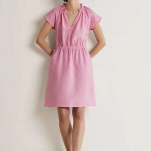 Boden Womens Dress US 20 22 R Pink Eva Linen Ruffle Neck Short Sleeve D0252 NWT